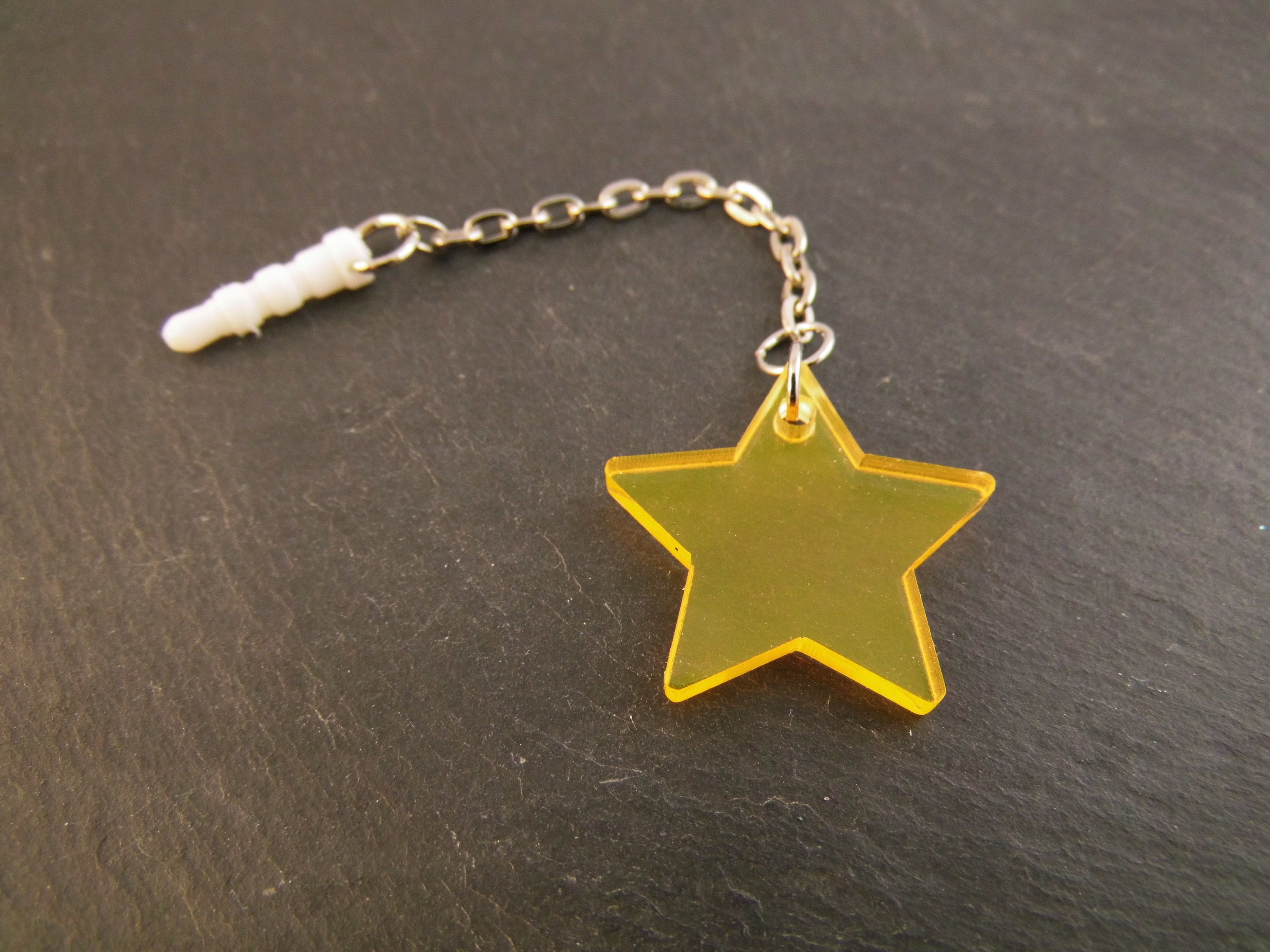 Handyanhänger Stern gelb fluoreszierend Acryl Handyschmuck Staubschutz
